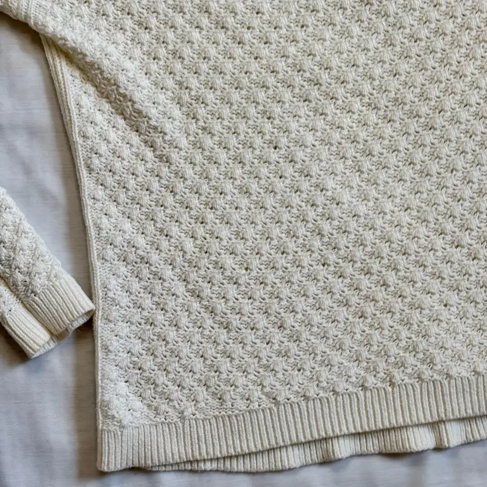 Old Navy White Chunky Knit Sweater Cotton Acrylic Blend Womens Small Ribbed Crew